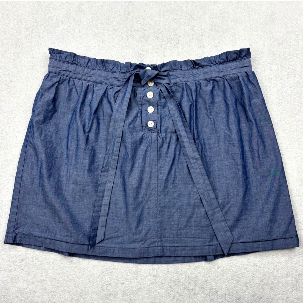 JCrew Womens Medium Blue Cotton Chambray Paperbag Tie Waist Mini Skirt 41676 M